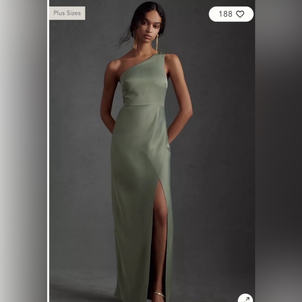 BHLDN Dylan Green one shoulder bridesmaid dress
